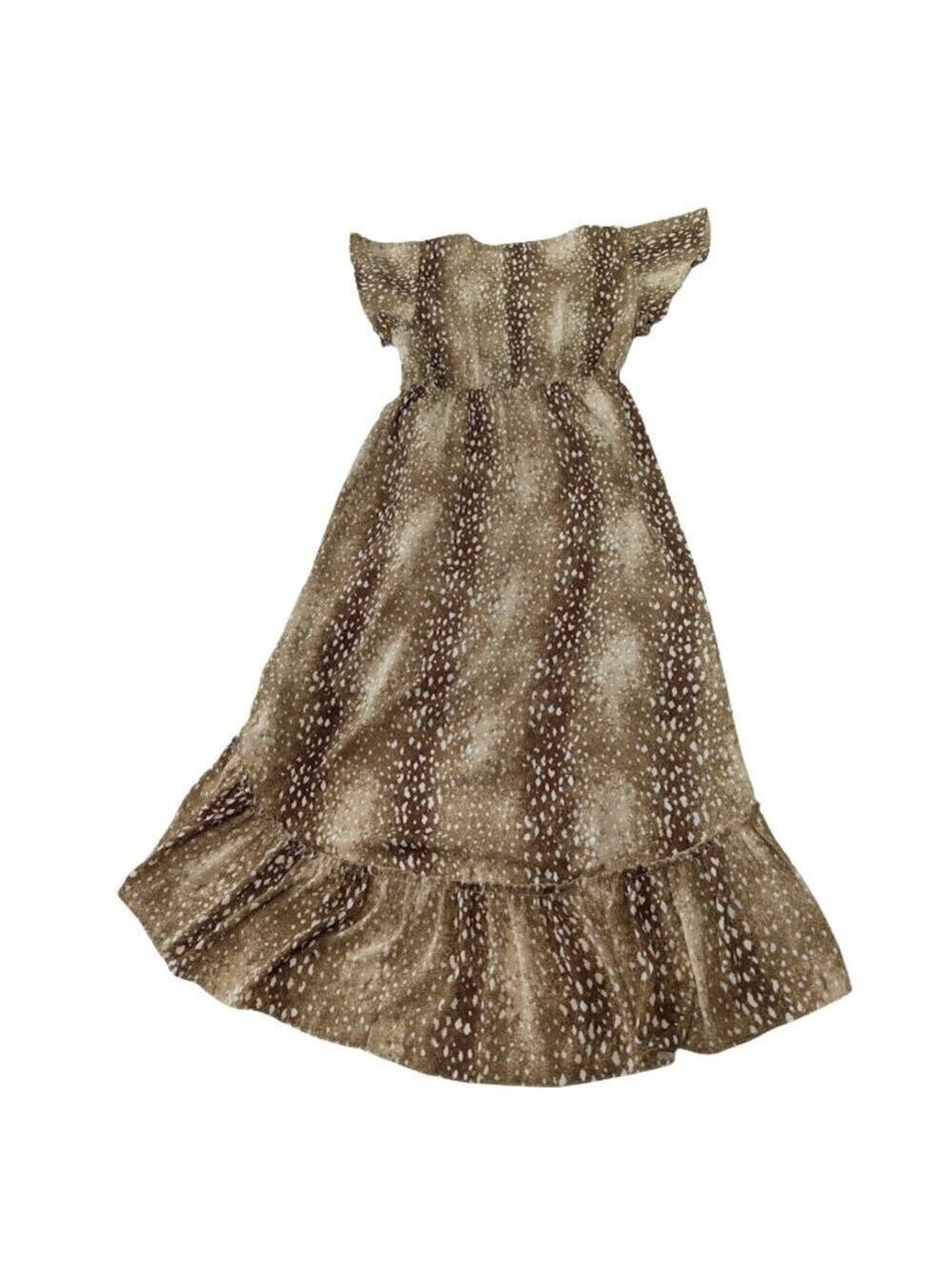 Buddy Love High-Low Ruffle Hem Dress Brown Animal Print Flutter Sleeve Western - Picture 7 of 12